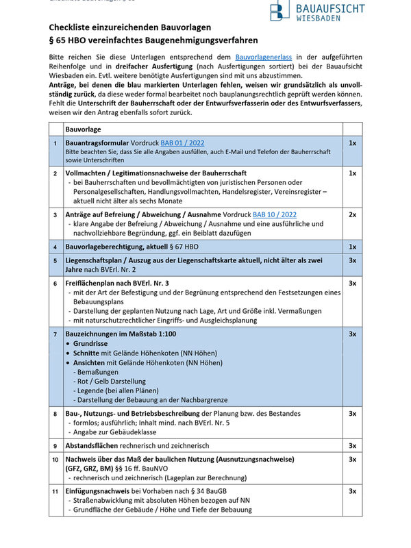 Vorschau Checkliste Bauantrag Vereinfachtes Verfahren Seite 1